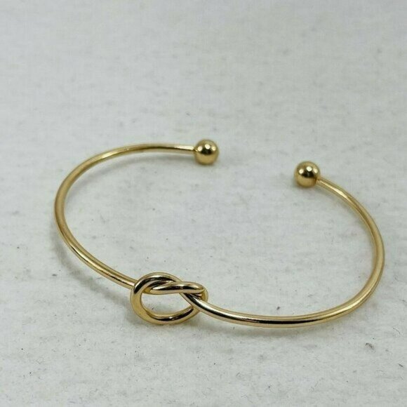 Women Girl Knot Bracelet Cuff 7” Bangle Gold Tone Modern Jewelry Open Design New - Picture 3 of 8